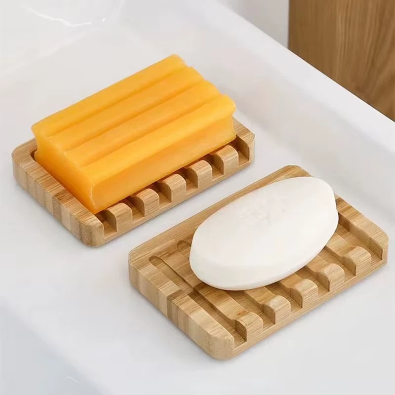 Soap Dishes with Water Drain Natural Home Portable Bamboo Soap Sponge Holder Bat - Image 3 of 4