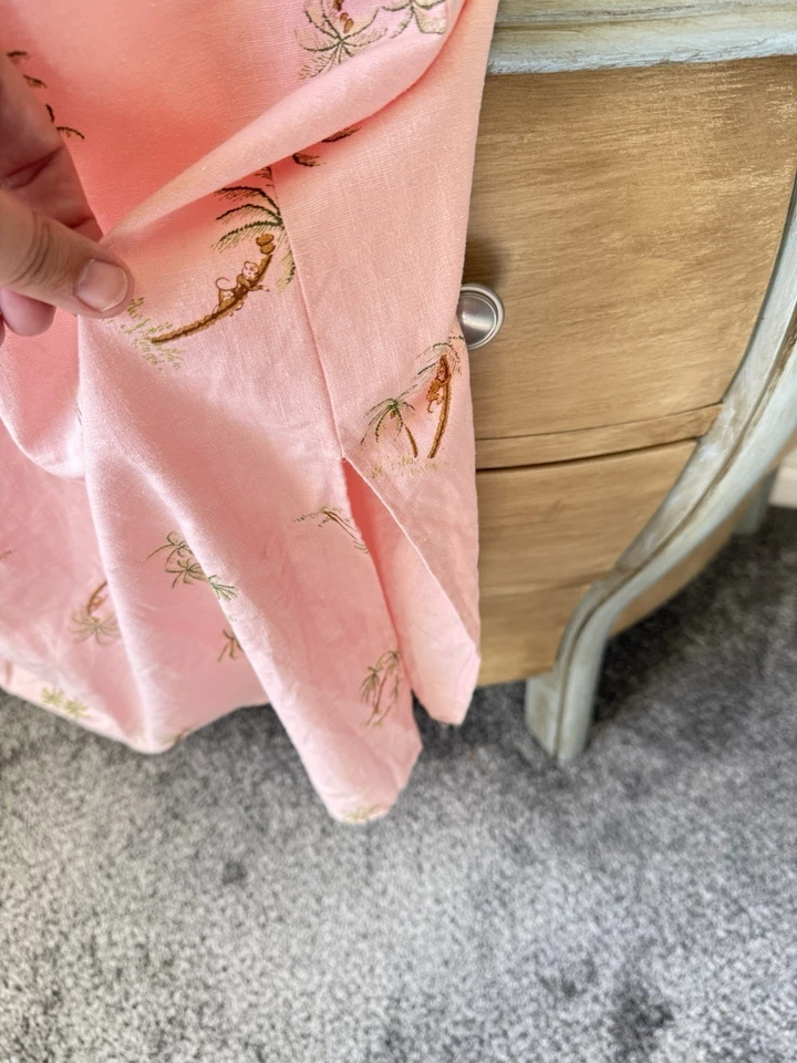 Maxi Vestido Sag Harbor Sin Mangas Palmera Talla 14 XL Rosa Algodón Lino Costero Foto 4 de 4