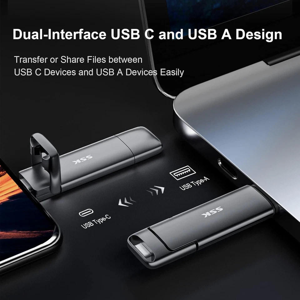 SSK 1TB USB Drive,External SSD Fast 550Mb/S 2-In-1 Dual-Drive Type C+ a USB3.2 G - Image 3 of 4