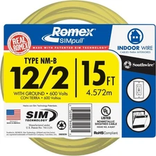 28828226 Romex 15 Ft. 12/2 Solid Yellow NMW/G Electrical Wire