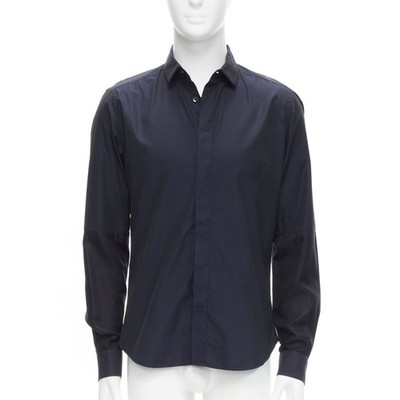 VALENTINO classic minimal navy poplin twill contrast collar dress shirt EU40 L