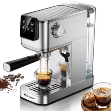 Espresso Machine, 20 Bar Espresso Maker Milk Frother & LCD Panel, Hot & Iced ...