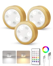 3 Pack Puck Lights with Remote 2000mAh Rechargeable Tap Light RGB LED Pro