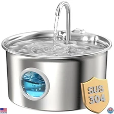 Stainless Steel Cat Water Fountain - 88oz Quiet Pet Drinking Dispenser for Cats