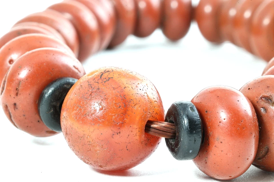 Old Himalayan Tibetan Nepalese Coral Red Sherpa Coral Glass bracelets 17th C - Image 4 of 4