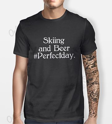 Skifahren und Bier Tshirt Herren Damen Shirt Tee Sport Top Tag Schnee Ski Winter 
