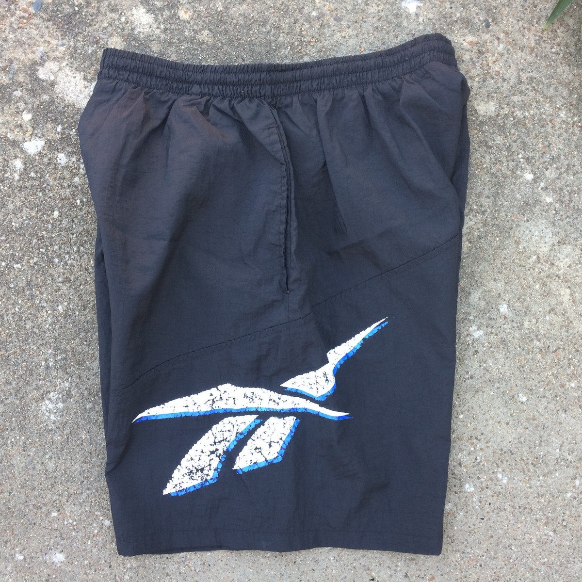 Vintage 90s Reebok Swim Trunks Board Shorts L Grunge Black Surf