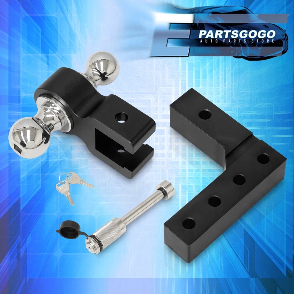 Dual Ball Mount 2" Tow Hitch Adjustable 6" Raise/Drop Truck Trailer Black + Lock Foto 3 de 3