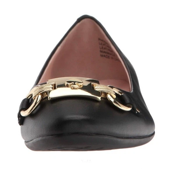 Scarpe basse Kate Spade NY Phoebe Ballet logo argento fibbia tacco basso taglia 8 5 nuove