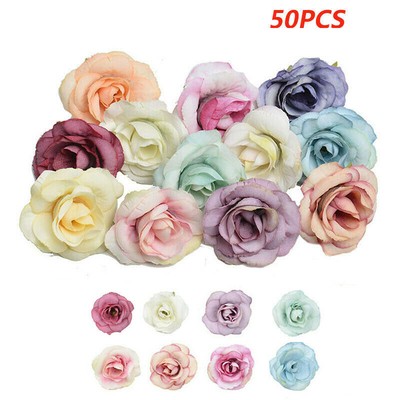50pcs Artificial Rose Heads Flower Silk Bulk Party Wedding Fake Bouquet Decor Uk Ebay