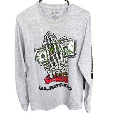 Return to Sender Mens Blessed Skeleton Praying Hands Money Graphic Tee Gray S