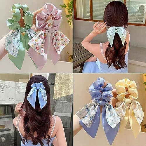 5 Pcs Floral Hair Scarf Scrunchies Bowknot hair ribbons Hand Bands Elastic - Picture 7 of 7