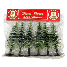 Image of VTG 6" Plastic Pine Tree Decorations Commodore No 410C NOS Original Package