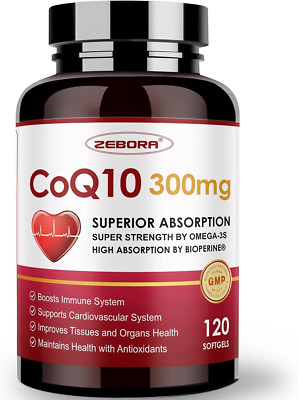 Coq10-300Mg-Softgels with PQQ, Bioperine & Omega-3, 120 Servings Coenzyme Q10 (U