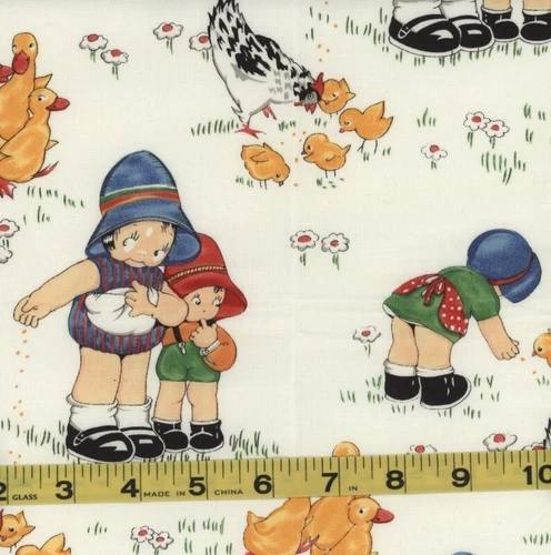 1 yd + 12" Lil' Darlings Michael Miller Kewpie Vintage Children Chickens Ducks