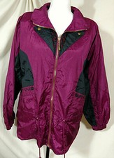 Vintage LAVON Medium Nylon Windbreaker Jacket Magenta 80s 90s Retro Purple Black