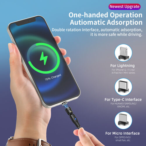 3 in 1 Magnetic Fast Charging USB C Cable 3A PD 60W Type-C Micro USB IOS - Picture 4 of 21
