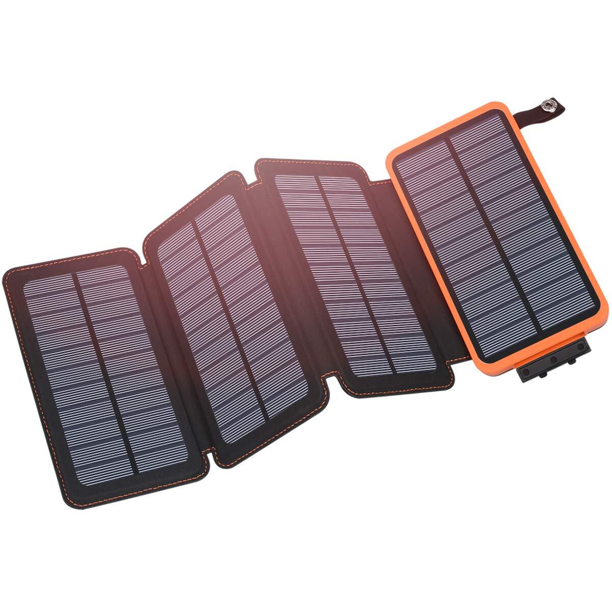 Solar Charger 25000mAh, Outdoor USB C Portable Power Bank with 4 Solar Panels...