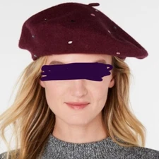 INC Womens One Size Jewel Embellished Beret Hat Wine Red 100% Wool Felt