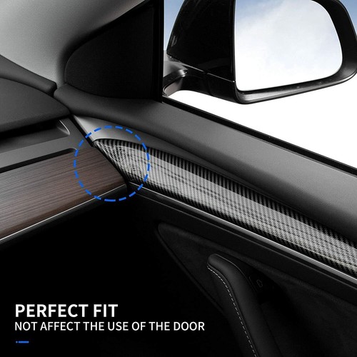 2Pcs Carbon Fiber Interior Door Panel Cover Trim For Tesla Model 3/Y 2017-22 - Picture 4 of 10