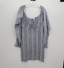 NWT Smocked Kawaii Cottagecore Blue Linem Mini Dress Long Sleeves By Guess XL