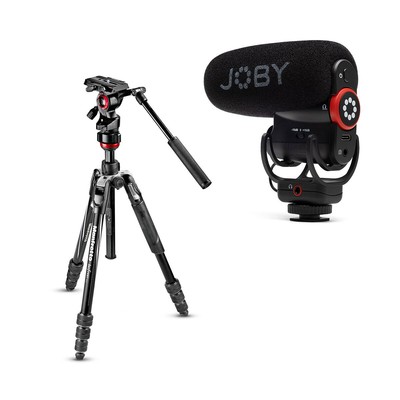 Manfrotto Befree Live 4-Sec Al Tripod w/Fluid Head  JOBY Wavo PLUS Microphone