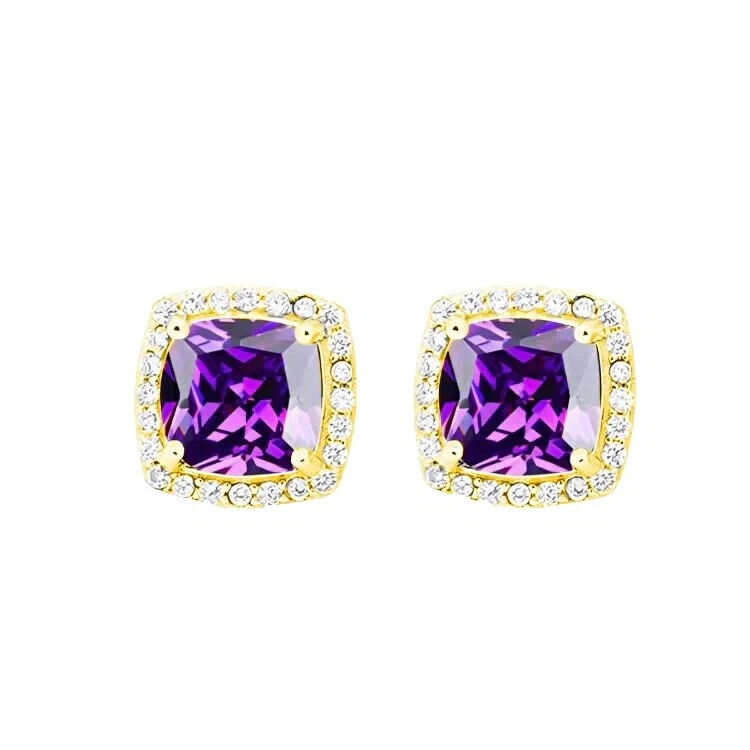Stud Amethyst Yellow Gold Fashion Earrings