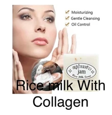 Jam 12 bars x 60g Thai Rice Milk Collagen Lotus Soap - For Body and Face