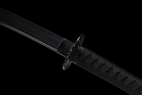 Black Blade 9260 Spring Steel Katana Japanese Samurai Sword Skull Tsuba - Picture 11 of 14