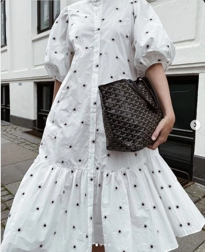 ZARA OYSTER WHITE PUFF SLEEVE MARIE FLORAL EMBROIDERED POPLIN RUFFLED MIDI DRESS - Picture 2 of 24