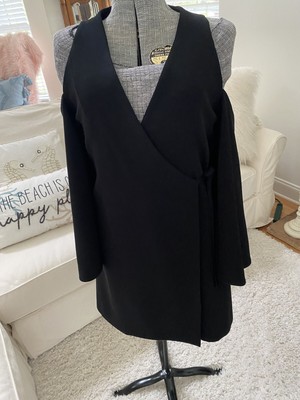 ALEXIS V NECK BLK WRAP DRESS LONG BELL SLEEVE SZ L