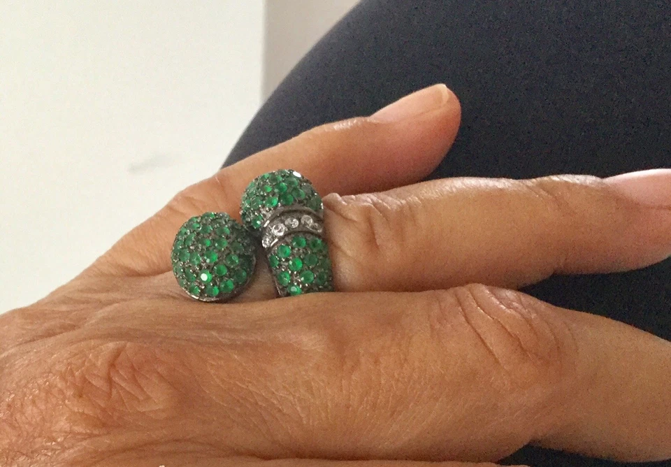 Size 6 Sterling Silver You and Me Ring w/ Pave in Green Quartz Natural Stones - Image 4 of 4