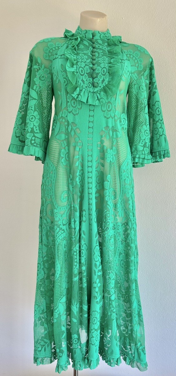 Zimmermann Maxi Dress Swim Resort Emerald Green Lace Sample Runway Size 1  AU 8
