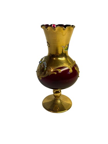 Bohemian Ruby Glass Vase Gold Egermann Art Glass Bud Vase Moser Style Flowers - Picture 5 of 12