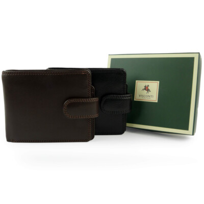 Mens Top Quality Leather Tabbed Bi-Fold Wallet by Visconti Gift Boxed