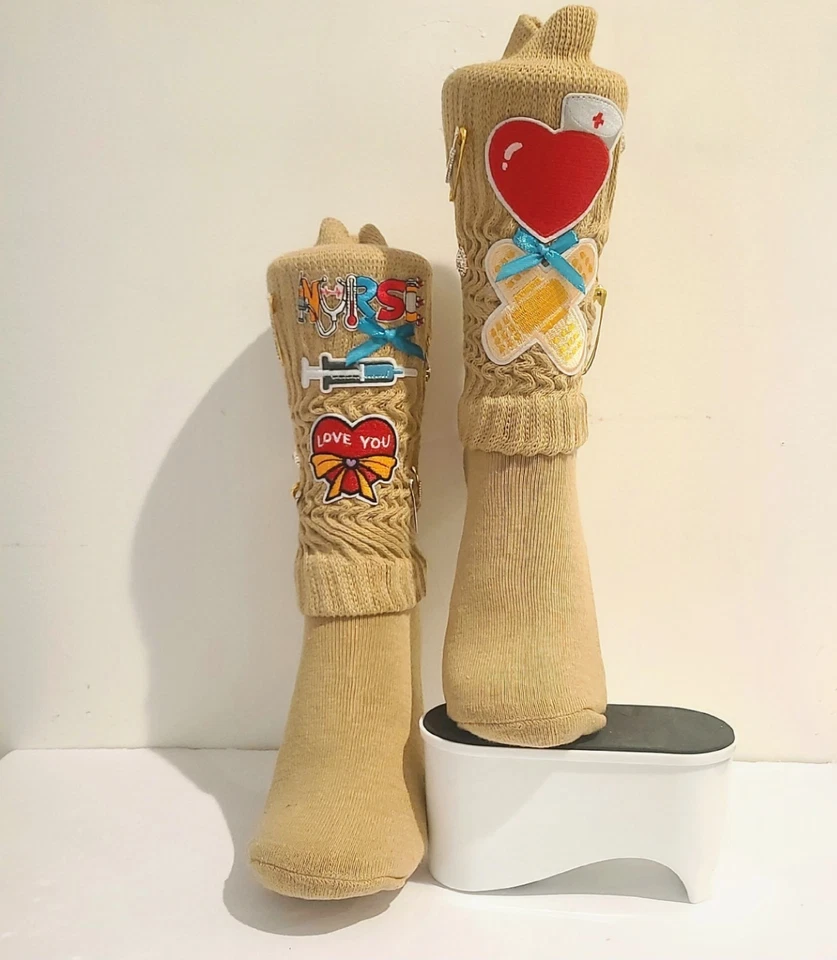 Медсестра тематический, бежевый мусор носки, милый медсестра носки, работник здравоохранения подарок, новинка - Изображение 2 из 4