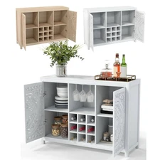 Wine Bar Cabinet with 2 Doors MDF Buffet Storage Liquor Cabinet with Wine Rack a