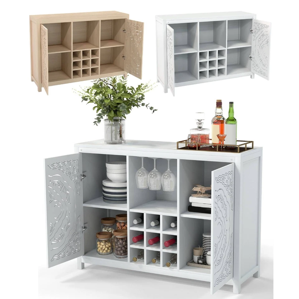 47" Wine Bar Cabinet Kitchen Buffet Sideboard with Storage Coffee Bar Cabinet US - Image 2 of 4