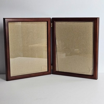 Picture Frame Hinged Wood Double 8x10 Folding Display Glass Tabletop