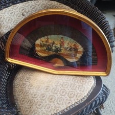 VINTAGE SPANISH FRAMED HAND FAN Bulls Horses