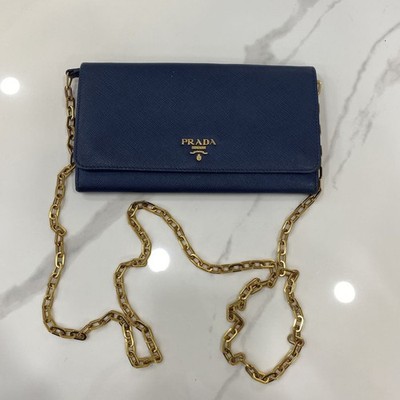 Prada Pre-Owned Authentic Wallet on Chain Blue