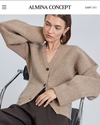 ALMINA CONCEPT Merino Wool V Neck Cardigan Oatmeal size small NWT