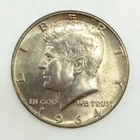 1964 Kennedy Half Dollar 90% Silver Brilliant Semi-Reflective Fields UNC Toner