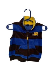 Carters Boys Infant Baby Size 12 Months Fleece Vest Full Zip Blue Brown Striped