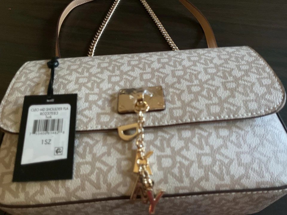 DKNY Mujer Nuevo con Etiquetas Bandolera Bolso de Hombro Cartera Bolso de Mano Blanco Dorado y Beige Foto 3 de 4
