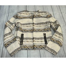 Tahari Arthur S. Levine White Black Gold Textured Woven Trim Jacket Blazer Sz 4