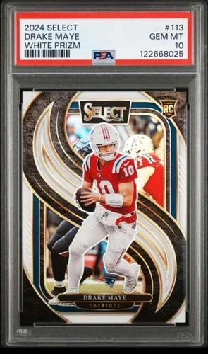 2024 Panini Select #113 Drake Maye White Prizm /35 Rookie RC Premier Lvl PSA 10