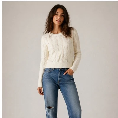 Lilla P Sweater Women Small White Chevron Pointelle Knit Cotton Wool Blend - Image 1 of 4