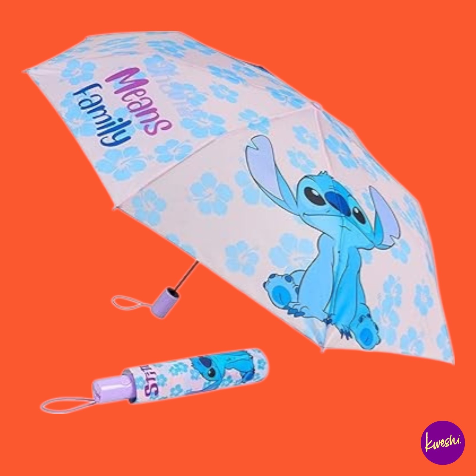DISNEY Official Stitch Automatic Folding Umbrella, Purple, One Size