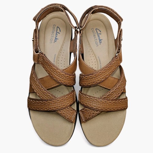 Clarks Laurieann Brown Leather Sandals Size 8 Narrow Adjustable Straps Comfort - Picture 2 of 11